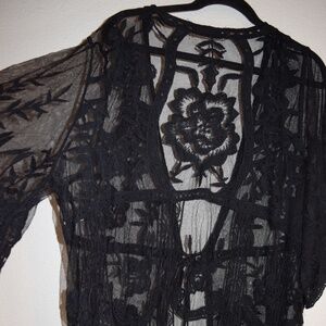 Black Swim Cover Lace Kimono